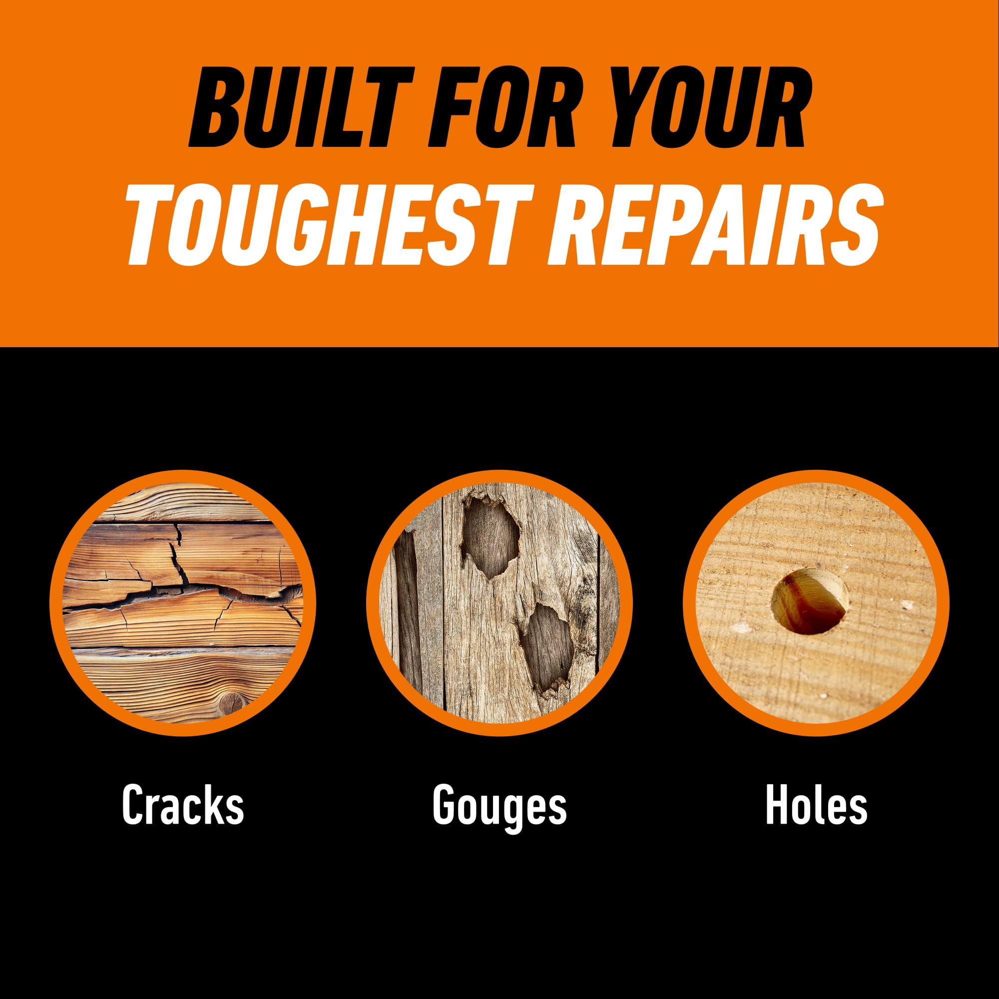 (6 pack) Gorilla All Purpose Wood Filler, Natural Finish, 16 Ounce Tub - Water Resistant for Indoor or Outdoor Projects and Repairs
