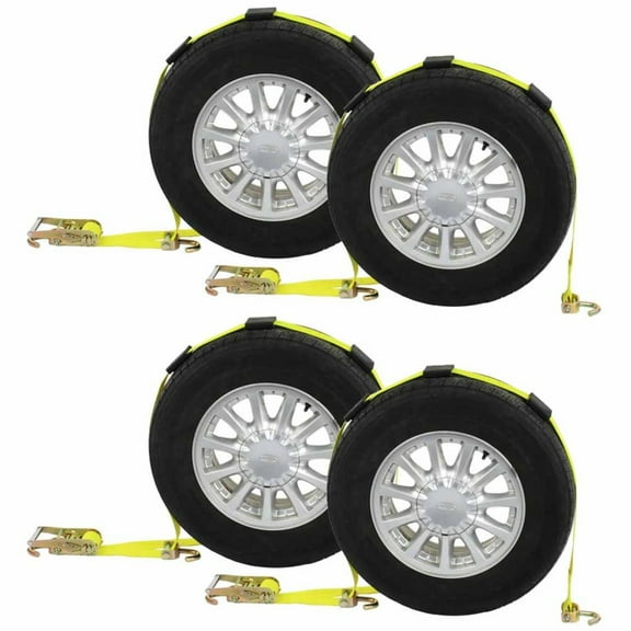 Car Carrier Wheel Strap w/ Swivel Hooks & Adj. Rubber Blocks & Ratch