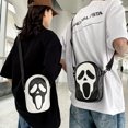 thumbnail image 2 of Bolso de mensajero para hombre y mujer, moderno y divertido bolso de hombro tipo bandolera con diseño de calavera fantasma, de PU suave, pequeño bolso para teléfono móvil, 2 of 6