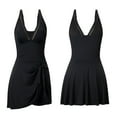 thumbnail image 5 of Women One Piece Swin Dress Black V Neck Swimwear Adjustable Strap Ruched Bathing Suit Modest Skirt Swimwear (S, Black), 5 of 7