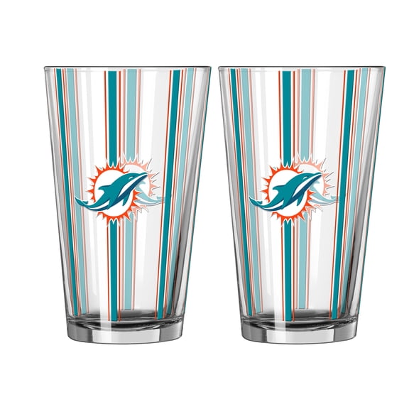 Logo Brands Miami Dolphins Two-Piece 16oz. Striped Pint Glass Set