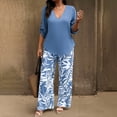 thumbnail image 2 of LIZUOJUN Women's Pajama Set 2 Piece Lounge Set Loungewear Soft Sleepwear Elegant Short Sleeve Shirt Straight Long Pants, Blue,XXL, 2 of 4