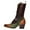 A, variant on Western Cowgirl Boots for Women Retro Lace up Square Heel Thick Heel Cowboy Boots Printed Comfort Large Size Mid Calf Boots (42,A)