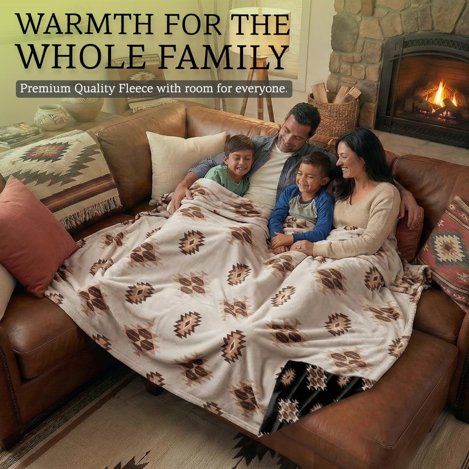 Sacred Thread Fleece Blanket South Western, Reversible Mexican, Vibrant Aztec Blankets and Throws for Aztec Decor for Home (Coffee Flannel / Flannel) (Full (60''x80'')