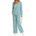 thumbnail image 3 of Fantaslook Two Piece Sets for Women Fall Outfits Long Sleeve Tops Wide Leg Pants Lounge Matching Sets Vacation Travel Outfits, 3 of 7