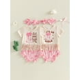 thumbnail image 3 of BemeyourBBs Newborn Baby Girls Summer Clothes Western Infant Baby Girls Cowgirl Outfits Short Sleeve Tassel Hem T Shirt Tops Boots Print Bloomerss Shorts Headband Sets, 3 of 9