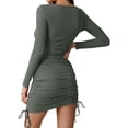 thumbnail image 3 of Womens Bodycon Ruched Mini Dress Long Sleeve Drawstring Stretchy Casual Ribbed Party Club Dresses, 3 of 5