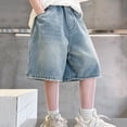 thumbnail image 4 of GiLiling Boys Wide Leg Denim Shorts, Kids Casual Loose Fit Knee Length Jean Shorts with Pockets for Summer Active Play (Light Blue, 11-12 Years), 4 of 7