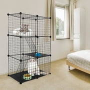 TeqHome 3-Tier Detachable Cat Cage Metal Cat Playpen Cage with 3 Doors 2 Ladders Large Cat Kennel for 1-2 Cats - 28.15L x 13.97W x 42.12H, Black