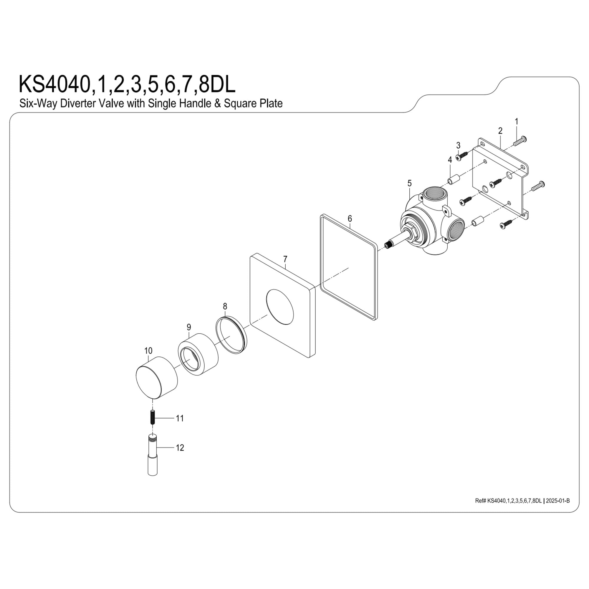 Kingston Brass KS4043DL Concord Single-Handle Six-Way Diverter Valve with Square Trim Kit, Antique Brass
