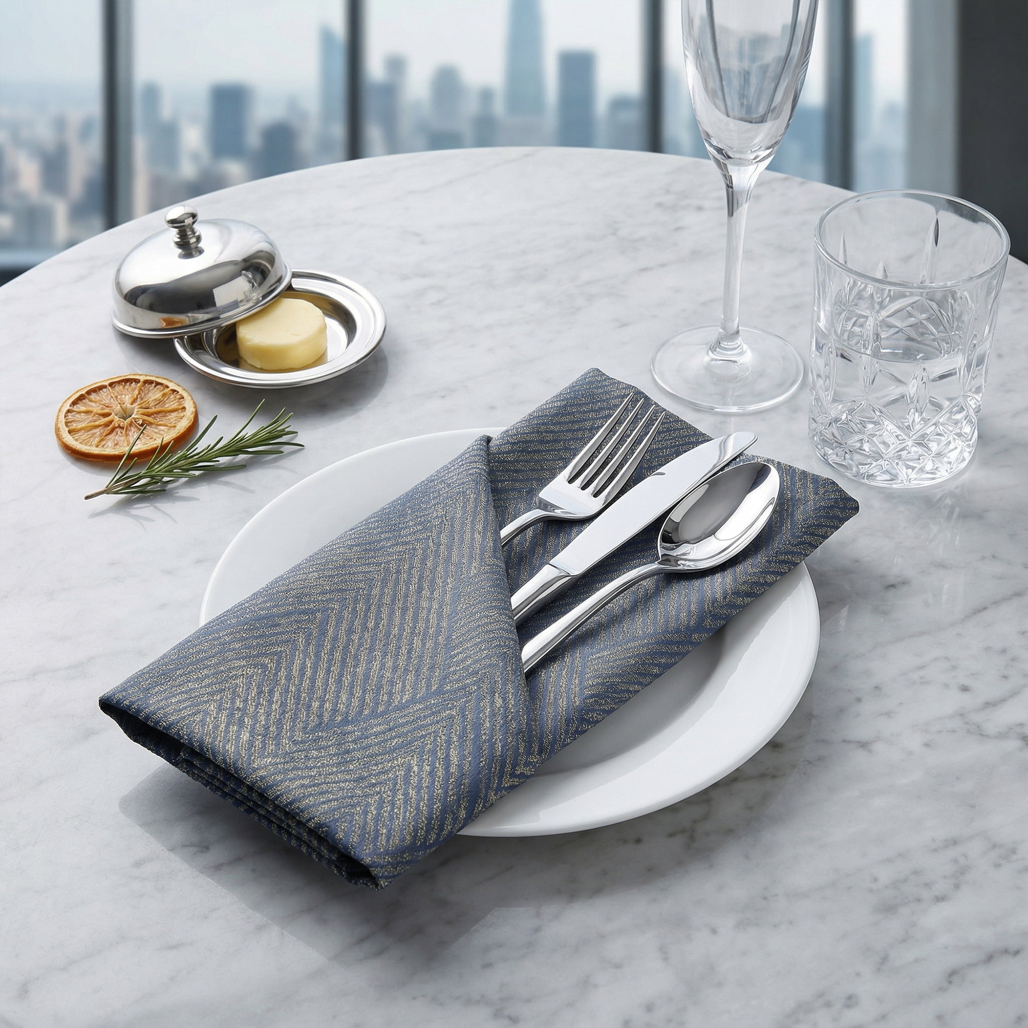 Unique Bargains 6 Pack Cotton Washable Reusable Dinner Napkins for Events Blue 18"x18"