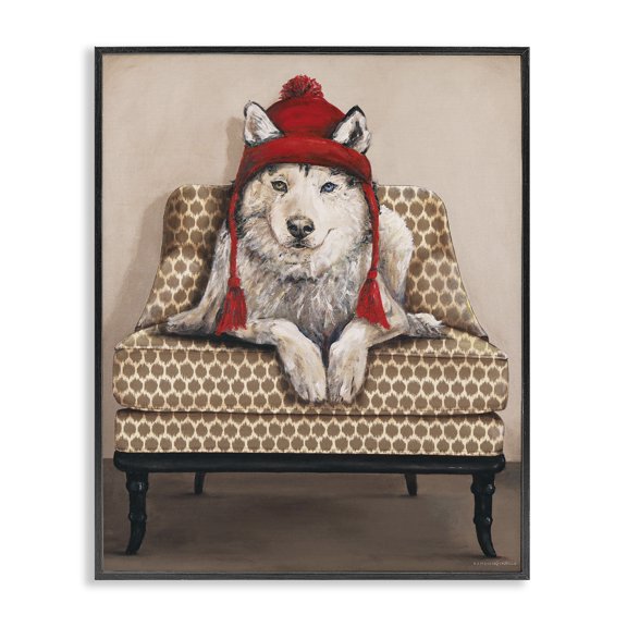 Stupell Industries Eclectic Winter Husky Red Pom Hat Chic Livingroom Chair Black Framed Giclee Art, 11 x 14, by Kamdon Kreations