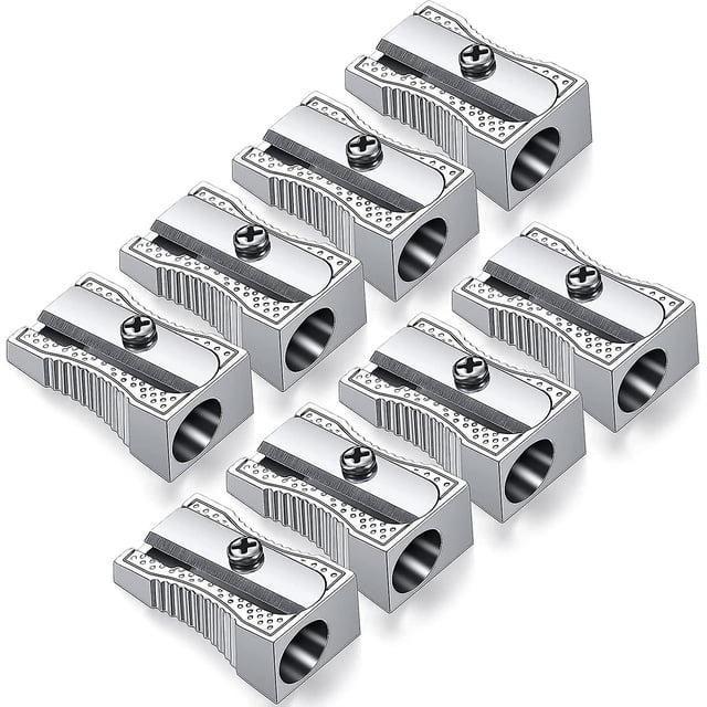Sacapuntas de metal en miniatura (8 piezas) Sacapuntas de mano de aluminio de un solo orificio Sacapuntas de metal para la mayoría de los tamaños de lápices para adultos y niños