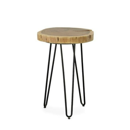 HomeRoots 493248 26 in. Black & Natural Solid Wood Live Edge Round End Table