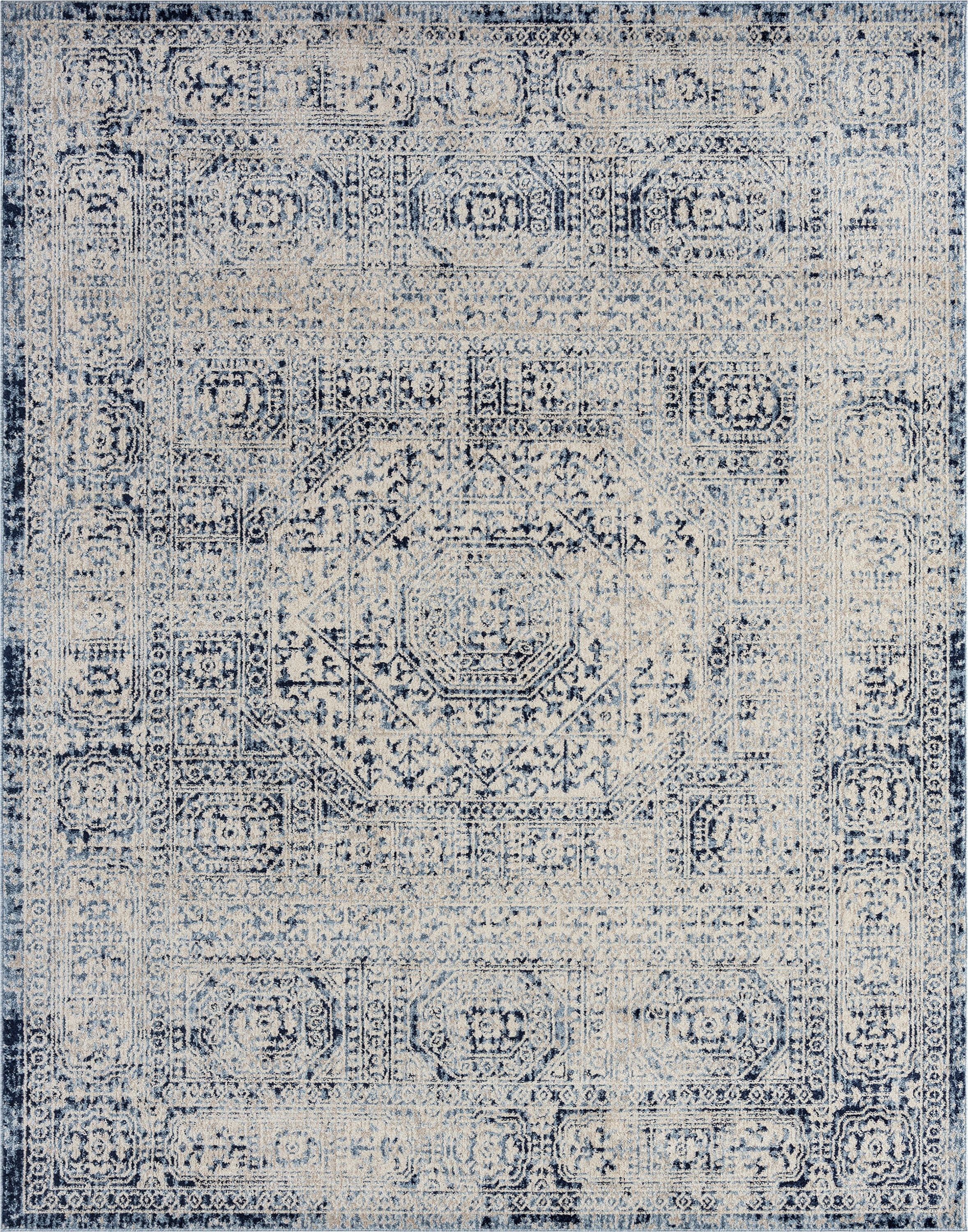 Traditional 8x10 Area Rug (7'11'' x 10'3'') Oriental Blue, Blue Living Room Easy to Clean