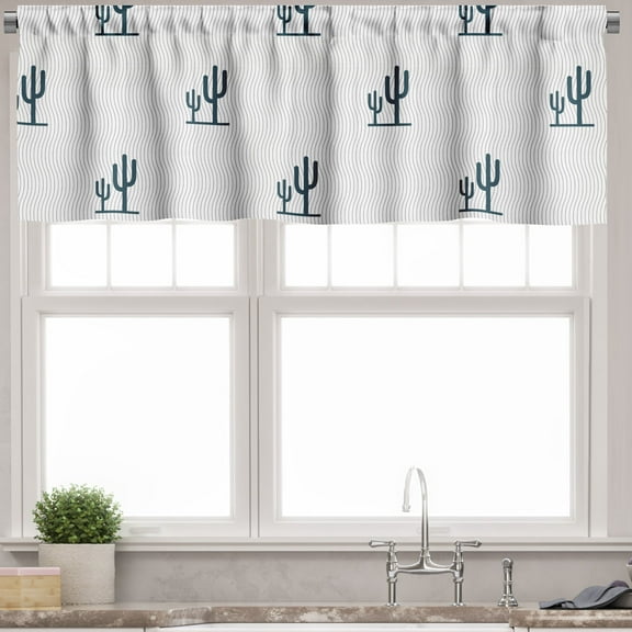 Ambesonne Cactus Valance Pack of 2, Saguaro Cacti Motif Mexican, 54"X18", Blue Charcoal Grey White