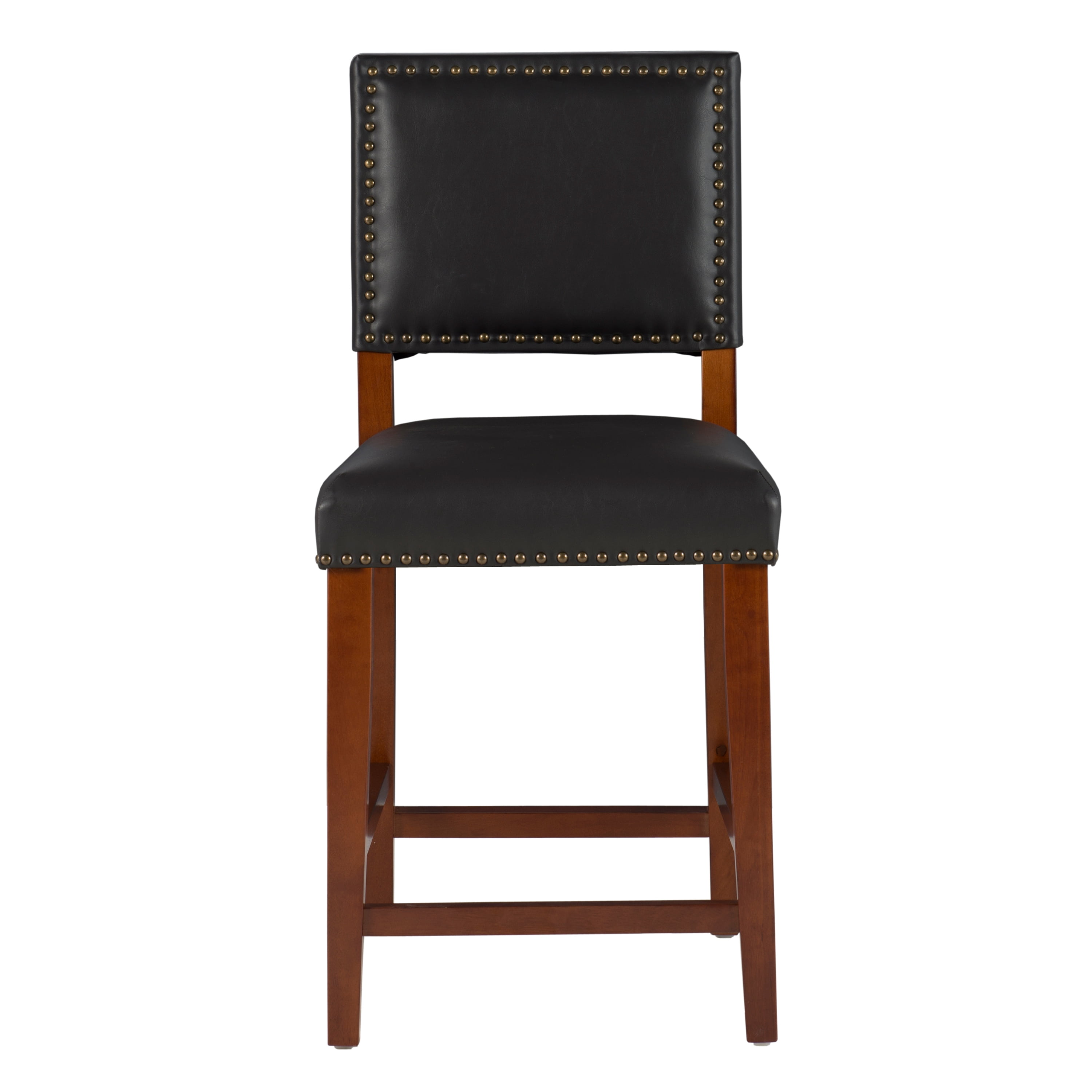 Linon Bristol 24" Indoor Wood Counter Stool, Black Faux Leather