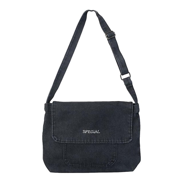 Bolso bandolera informal XCF de tela vaquera estilo vintage tipo mensajero negro