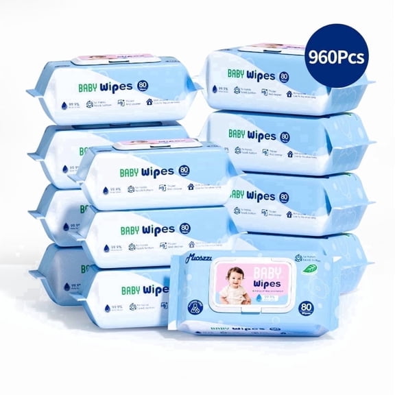 Mioszzi Hospital Grade Plant-Based Aloe Baby Wipes, Hypoallergenic for Newborns, 12 Packs 960 Total Wipes