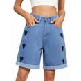 thumbnail image 4 of Women'S High Waist Long Jean Shorts for Women Ripped Distressed Jeans Short Love S, 4 of 9