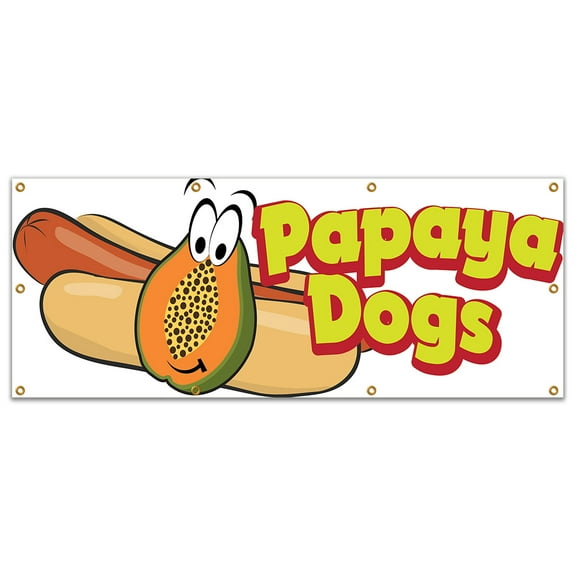 SignMission B-96 Papaya Dogs19 96 in. Papaya Dogs Banner with Concession Stand Food Truck Single Sided
