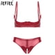thumbnail image 2 of Conjunto de lencería para mujer, ropa interior de charol brillante sin entrepierna, correas ajustables, sujetador con aros y bragas con entrepierna abierta, 2 of 5