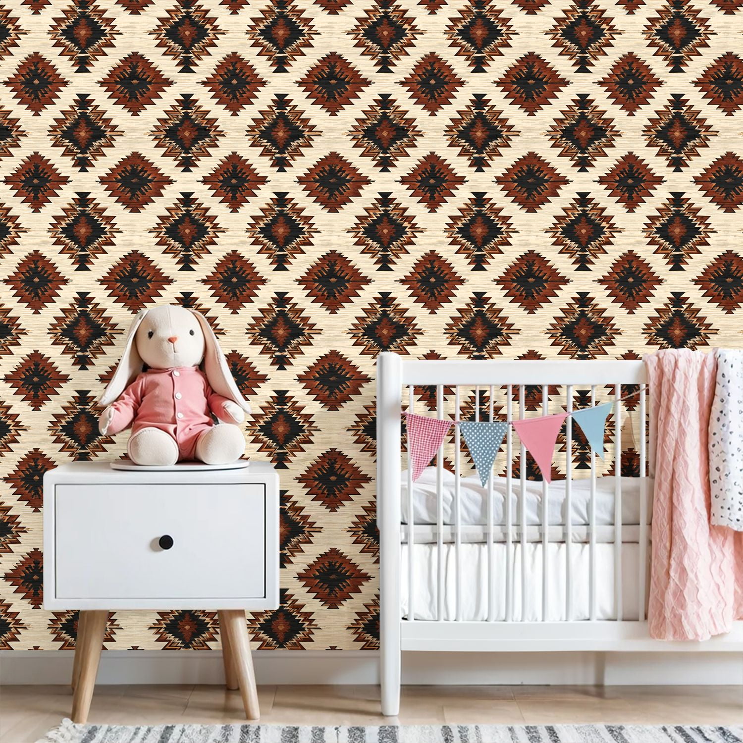 Aztec Peel and Stick Wallpaper Geometric Diamond Earthy Tones Vintage Texture Wall Mural 23.6in x 9.8ft Self Adhesive Removable Wall Paper Renter Friendly Wallpaper for Nursery Bedroom Cabinets