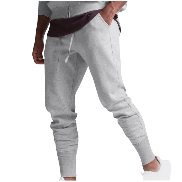 Pantalones largos de moda para hombre, con cordón, cintura elástica, color sólido, informales, largos, para hombre
