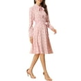 thumbnail image 4 of INSPIRE CHIC Women's Tie Neck Dresses Chiffon Long Sleeve Belted Vintage Floral Dress XL Pinks, 4 of 6