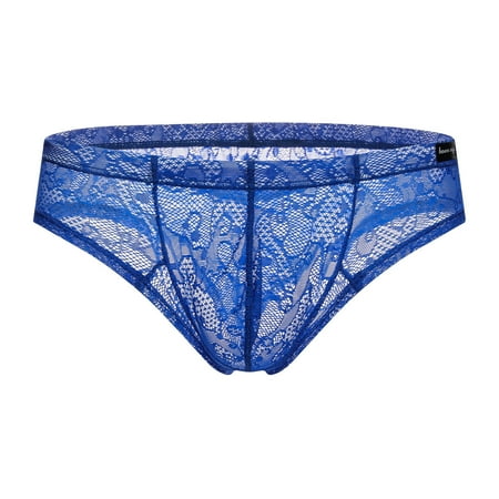 

JNGSA Men s Thong Underwear Men s Lace Pants Transparent Low Waist Small Flat Corner Pants Funny Pants Underwear Blue