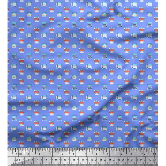 Soimoi Blue polyester Crepe Fabric Keyboard,Phone & Monitor Hardware Print Fabric by Yard 52 Inch Wide