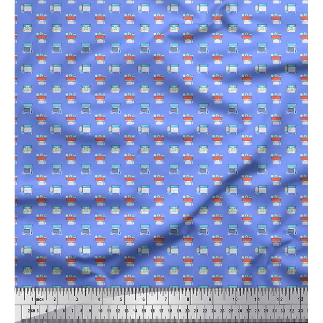 Soimoi Blue Heavy Satin Fabric Keyboard,Phone & Monitor Hardware Printed Fabric 1 Yard 54 Inch Wide