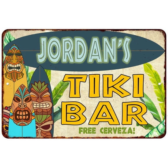 Jordan's TIKI BAR Island Gift Sign Metal Wall Decor 8 x 12 High Gloss Metal 208120058269
