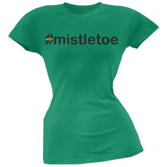 #Mistletoe Christmas Hashtag Green Soft Juniors T-Shirt - X-Large