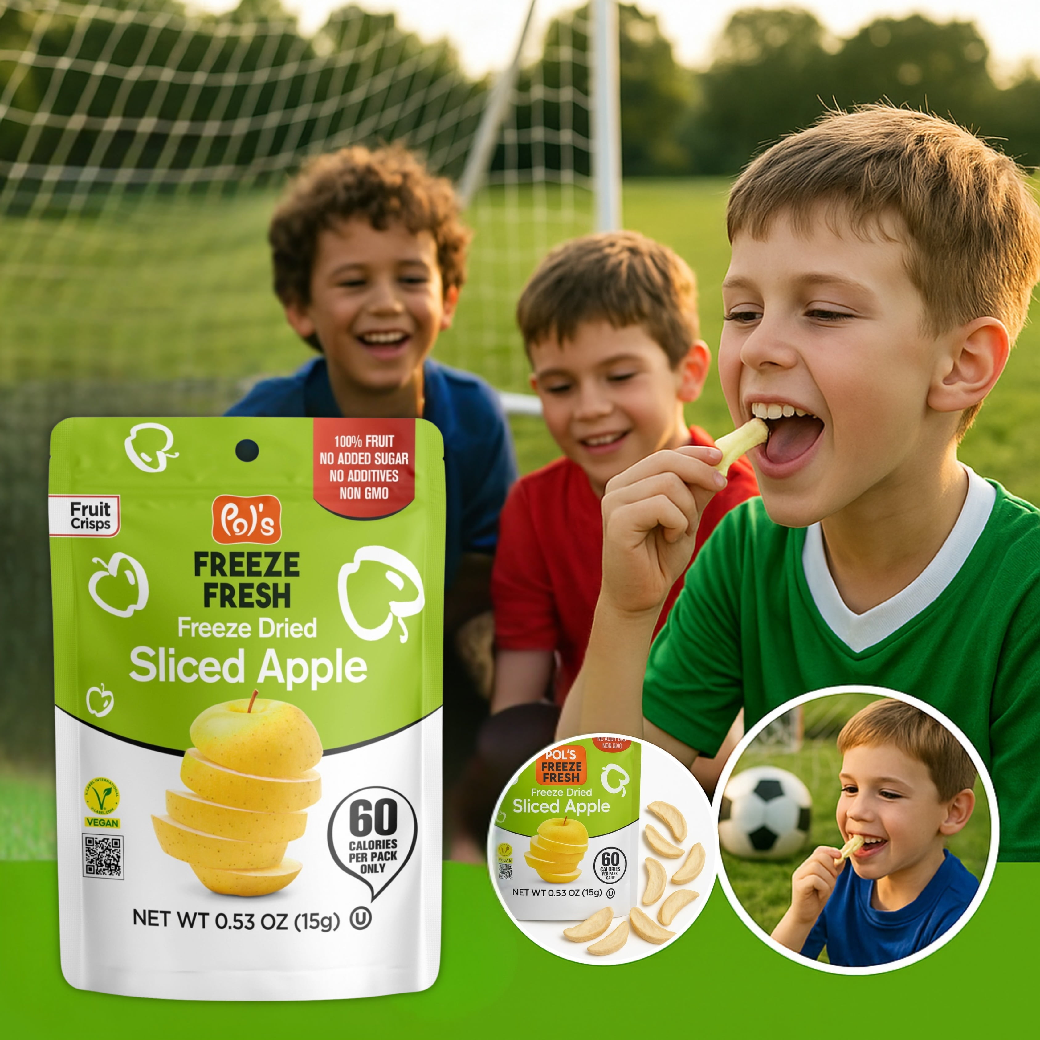 Pol’s Freeze Fresh Premium Freeze Dried Apples Sliced | Non-GMO, Kosher, Vegan, Gluten-Free, No Additives, No Added Sugar | 0.53 Oz (Pack of 12)