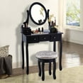 thumbnail image 3 of Giantex Vanity Set, Makeup Dressing Table Set with 360°Rotating Mirror with 5 Drawers, Dresser Soft Cushioned Stool for Comfortable Sitting, Solid Wood Legs for Strong Construction, Black, 3 of 10