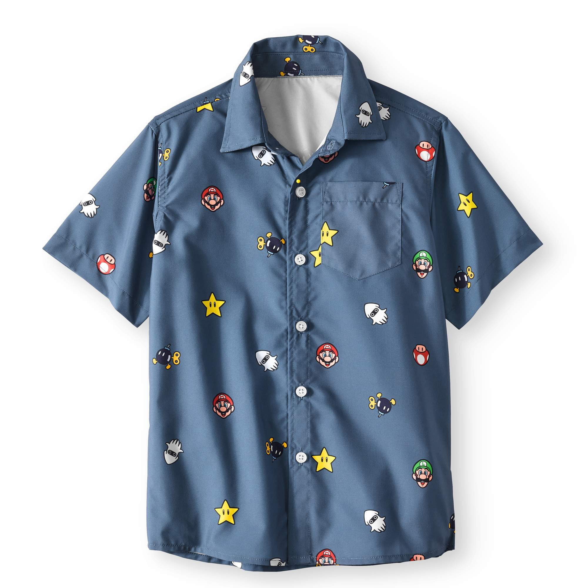 Mario Boys' All Over Print Woven Button 