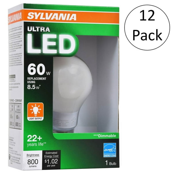 Sylvania Ultra 60W 2700K Dimmable Soft White Energy Star LED Ampoule, 12 Pack