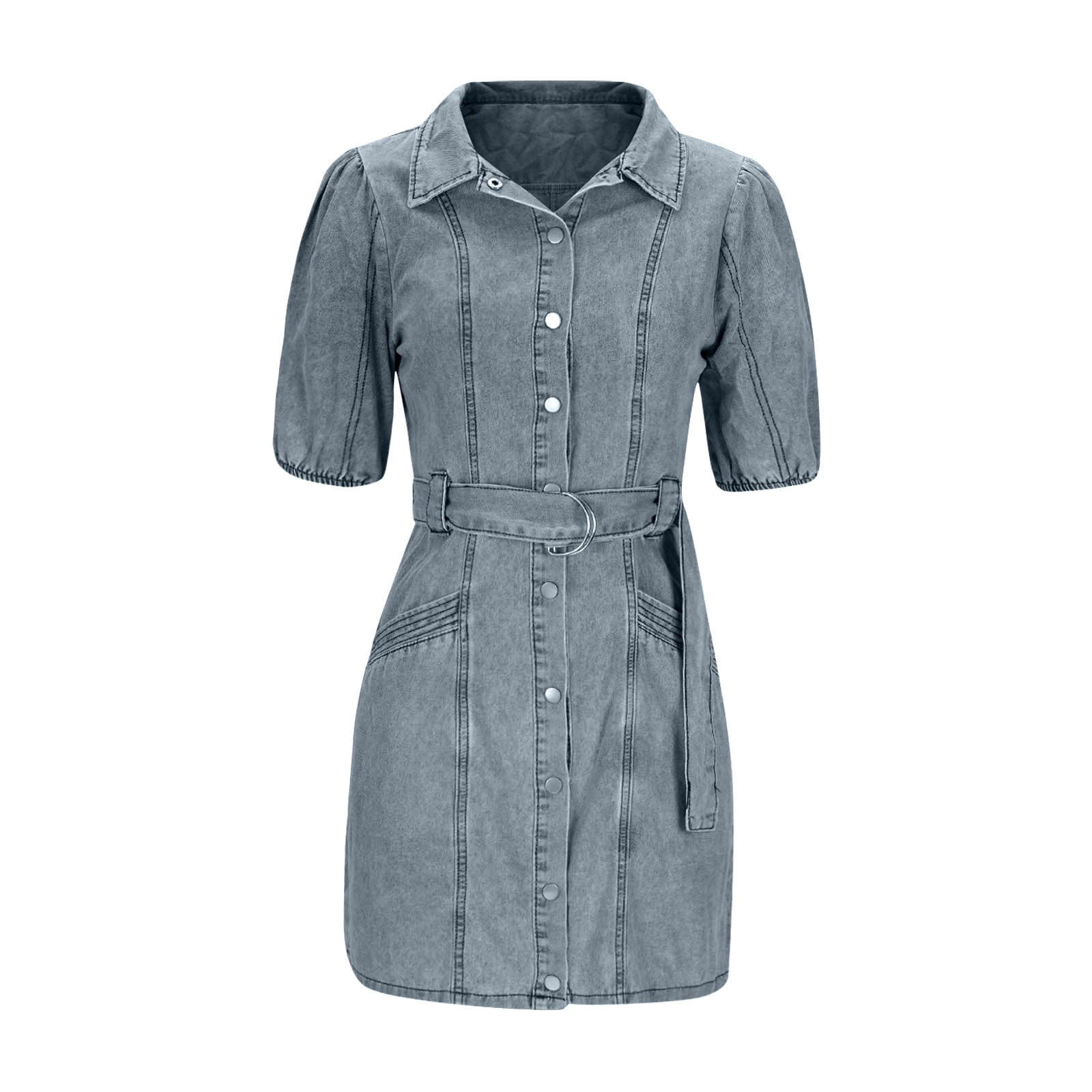 Sentmoon Denim Dress for Women Short Sleeve Lapel Maxi Dresses 2026 Loose Fit Breathable Casual Womens Summer Dresses for Business and Casual Blue S