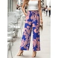 thumbnail image 2 of GIRUNS Women's Wide Leg Pants High Waist Adjustable Knot Casual Loose Trousers With Pockets Business Work Casual Pants Blue Pink Flower S, 2 of 6