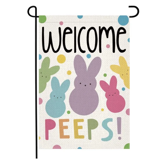 PURELY- Easter Garden Flag 12" X 18" ~ Welcome Peeps ~ Double Sided ~ Vibrant Colors