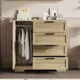 thumbnail image 1 of Armoire Garde-Robe de 43,3 Po H avec 4 Tiroirs et Tringle, Commode Multifonctionnelle en Bois à 4 Tiroirs avec Placard de Rangement, Armoires de Rangement pour Vêtements pour Chambre, Chêne Naturel, 1 of 1