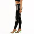 thumbnail image 3 of OFENTI Metallic Shiny Leggings - Mid Waist Faux Leather Footless Tights Pants Wet Look Skinny Glamour Black X-Large, 3 of 6