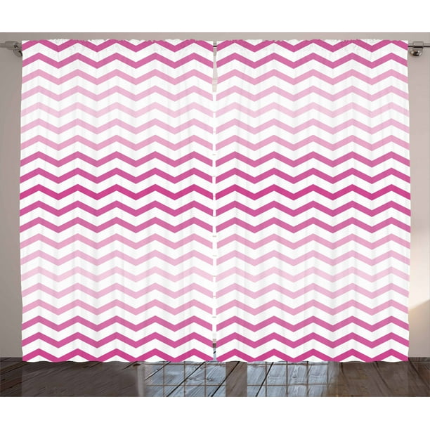 Light Pink Curtains 2 Panels Set Chevron Zigzag Pattern With Twisted Parallel Lines In Vibrant Tones Graphic Window Ds For Living Room Bedroom 108w X 84l Inches Magenta White By Ambesonne Light Pink Curtains 2 Panels Set, Pink And White Chevron Curtains