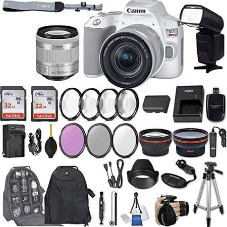 Canon EOS Rebel SL3 (White) DSLR Camera with EF-S 18-55mm f/4-5.6 is STM Lens + 2Pcs 32GB Sandisk SD Memory + Digital Flash + Filter & Macro Kits + Backpack + 50