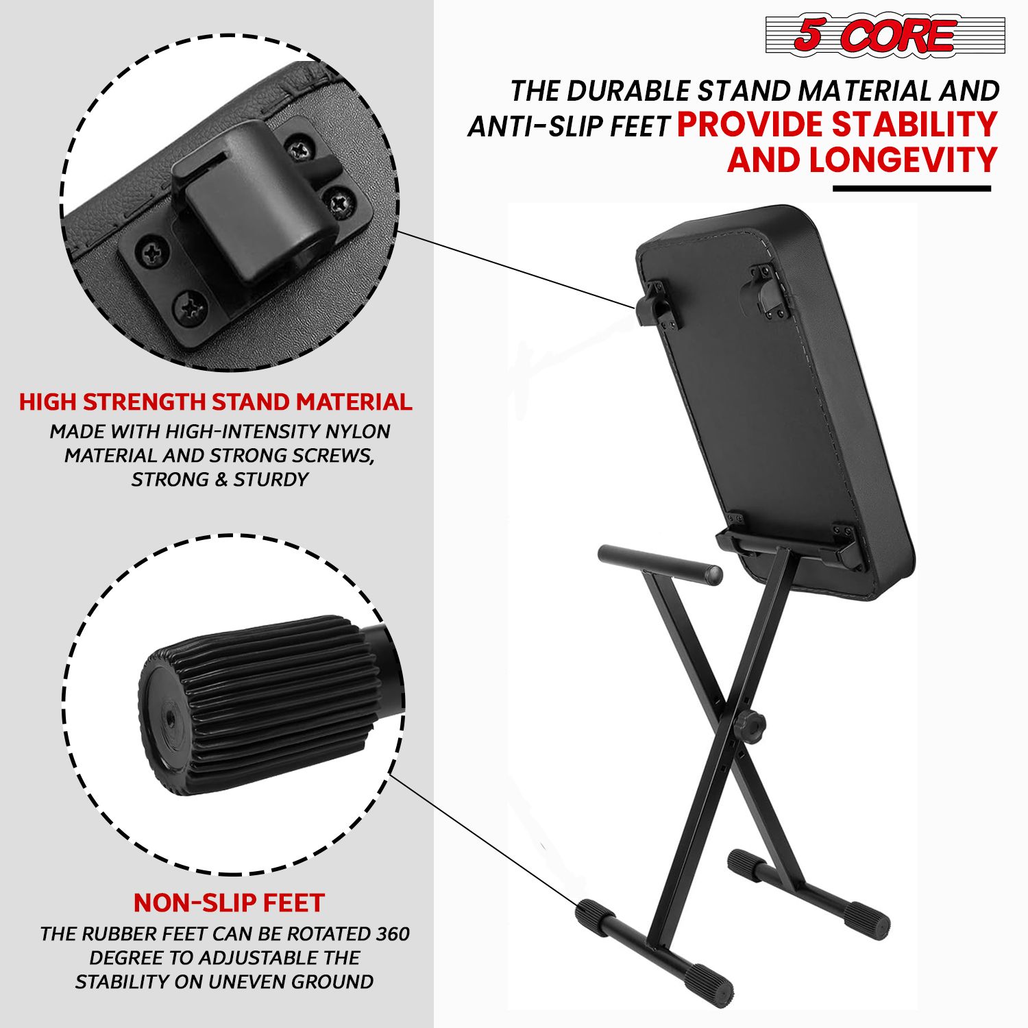 Keyboard Bench X Style Piano Stool Thick Padded Max 20.5 inch Height Adjustable Keyboards Chair,Black