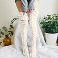 thumbnail image 2 of Women's Thigh High Socks Over the Knee Cable Knit Boot Socks, Long Warm Fashion Leg Warmers Winter Beige One Size, 2 of 4