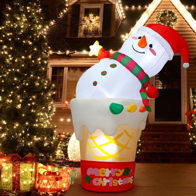 Muñeco de nieve inflable navideño Hanayard de 6 pies con luz LED