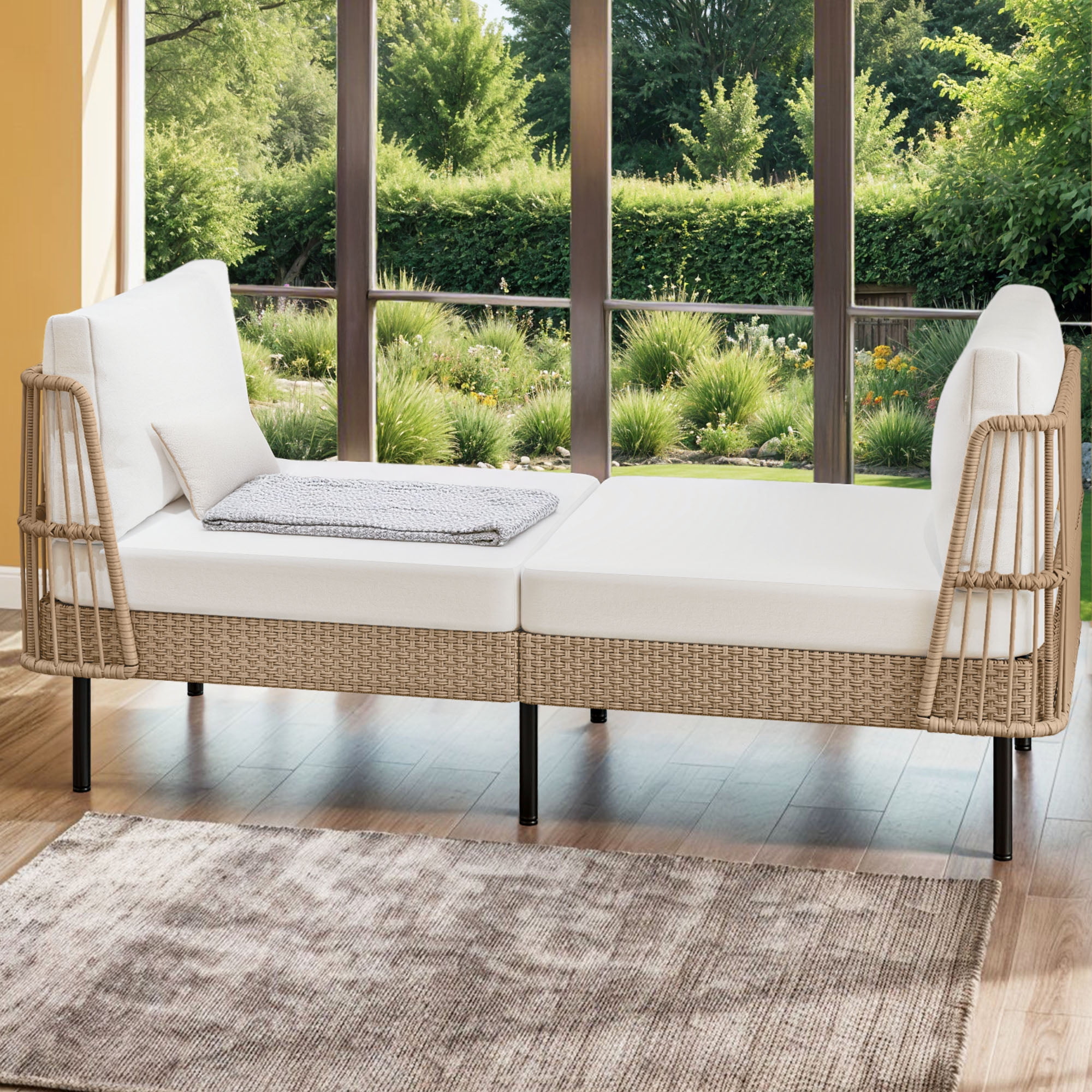 Uforic Patio Rattan Daybed Lounge,Chaise Lounge Chair - Beige