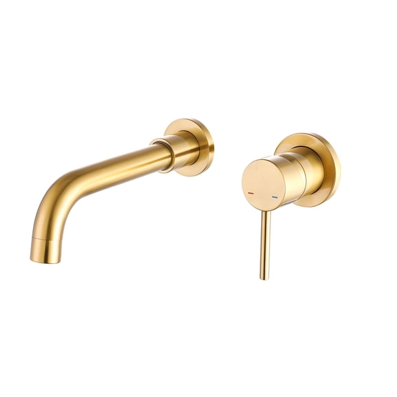 JERFIT Wall Mount Bathroom Sink Faucet Single Handle, Brushed Gold 2-Hole Deck Plate, Solid Brass Construction, Lead-Free for Bathtub or Vanity